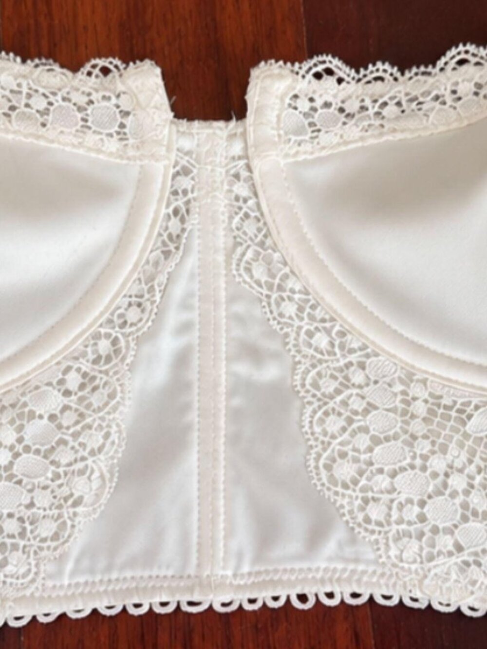 Free People Ivory Satin Lace Corset Bustier Top Strapless Coquette Bridal